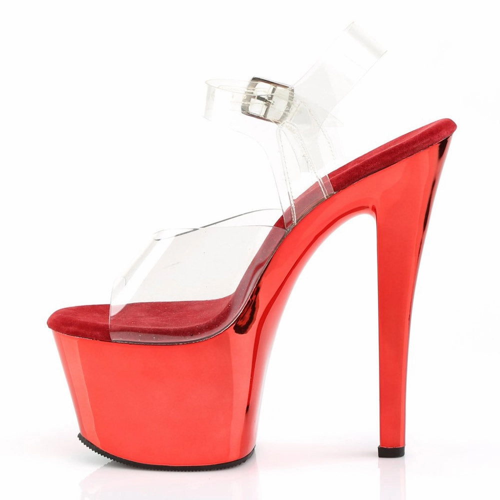 Pleaser Sky308 Amelia - Clear/Red Chrome