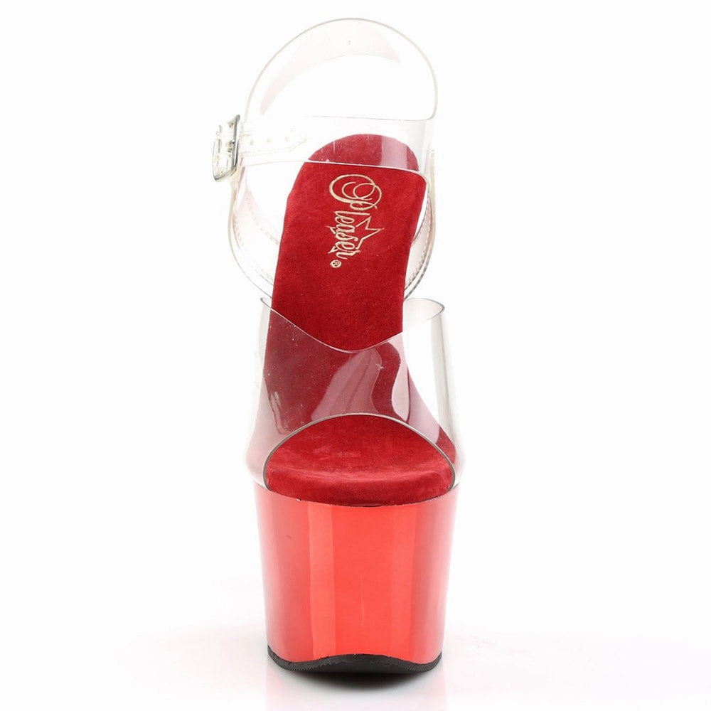 Pleaser Sky308 Amelia - Clear/Red Chrome