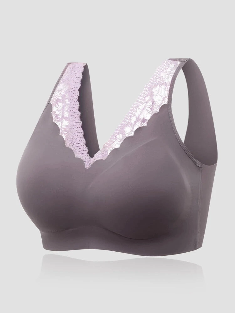 Plus Size Seamless Lace Trim Full Coverage Wireless Sports Bras