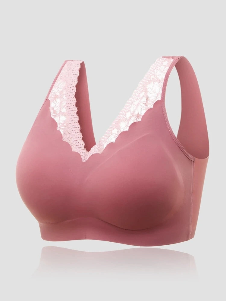 Plus Size Seamless Lace Trim Full Coverage Wireless Sports Bras