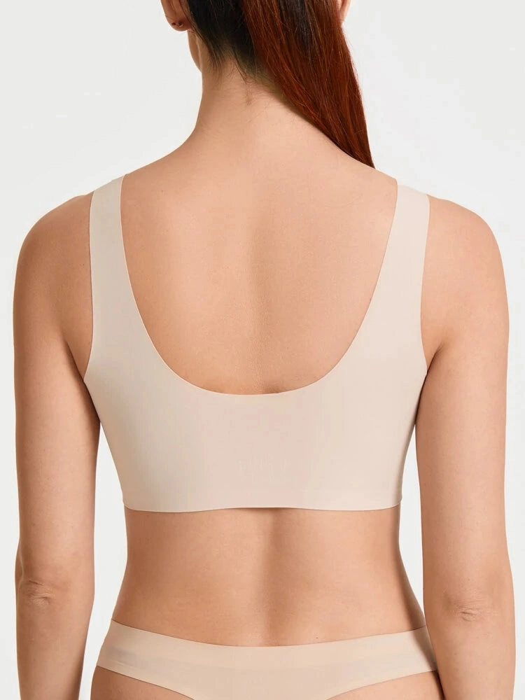 Plus Size Seamless Lace Trim Full Coverage Wireless Sports Bras