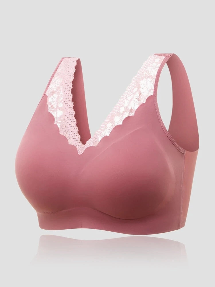 Plus Size Seamless Lace Trim Full Coverage Wireless Sports Bras