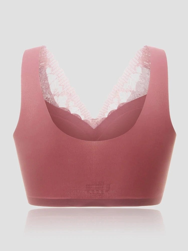 Plus Size Seamless Lace Trim Full Coverage Wireless Sports Bras