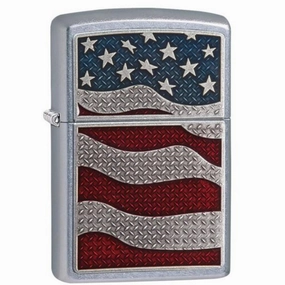 Zippo Windproof Lighter - Diamond Plate American Flag Street Chrome Pocket | 29513