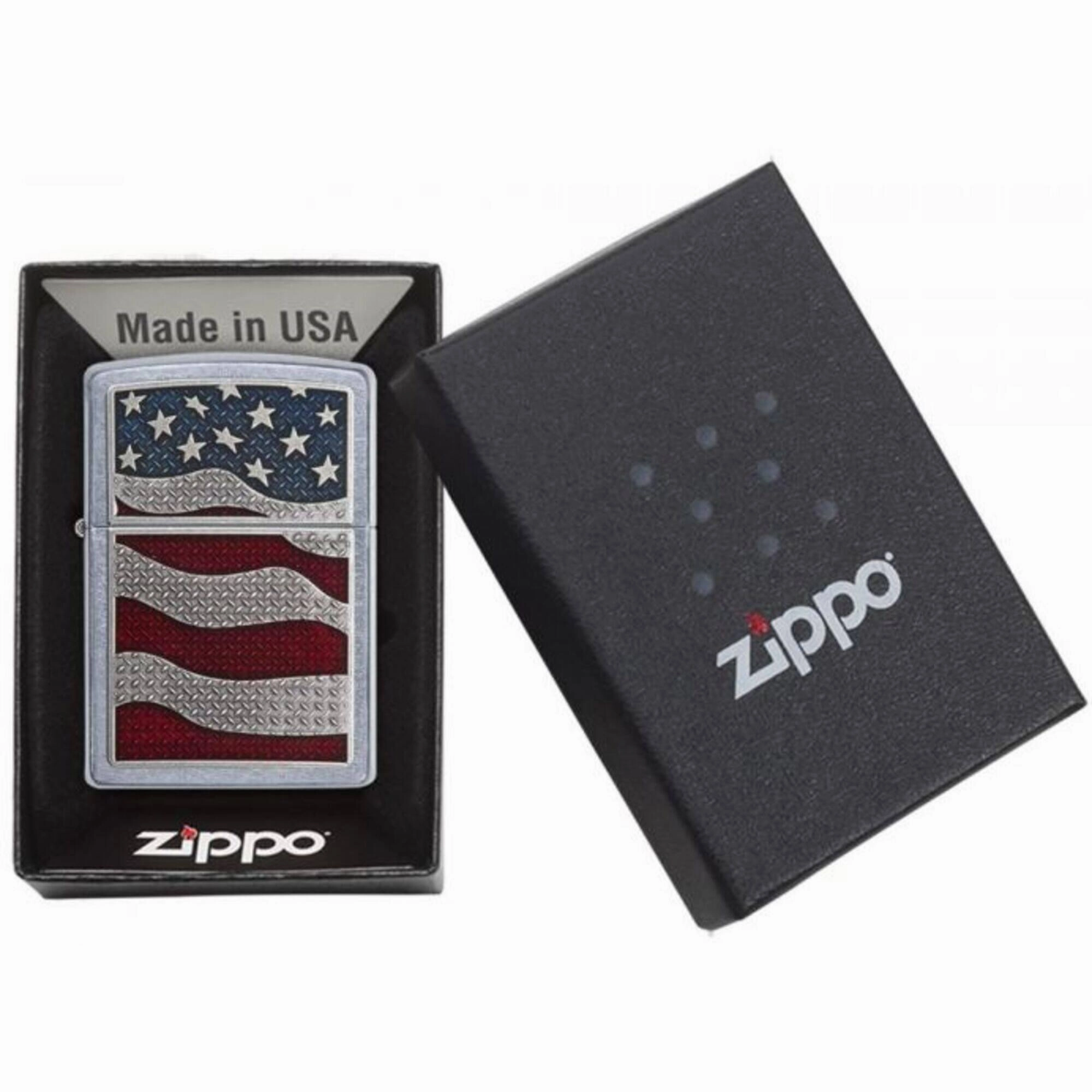 Zippo Windproof Lighter - Diamond Plate American Flag Street Chrome Pocket | 29513