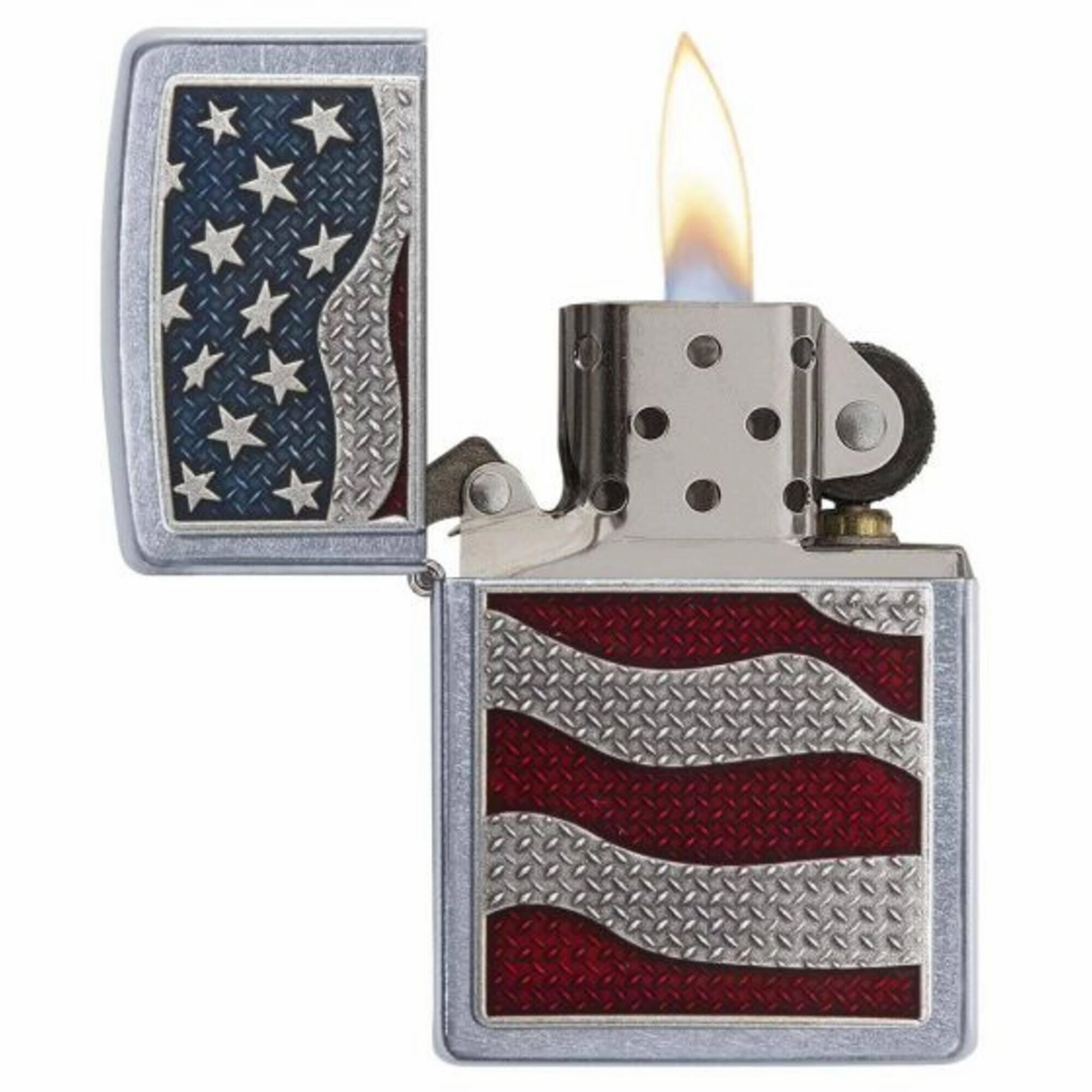Zippo Windproof Lighter - Diamond Plate American Flag Street Chrome Pocket | 29513